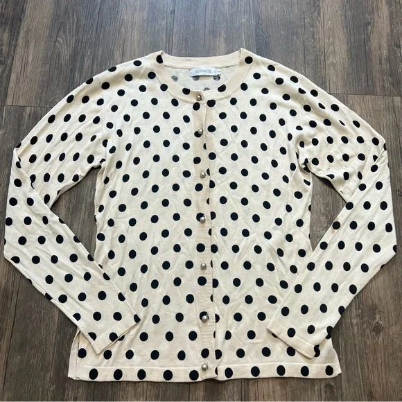 Entracte Vtg Silk Cashmere Polka Dot Crewneck Fitted Button Up Knit Cardigan M - Picture 4 of 16